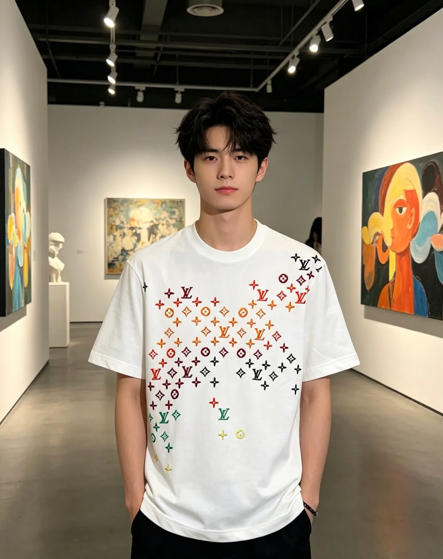 Louis Vuitton/Louis Vuitton full-width three-flower printed embroidered short sleeves
